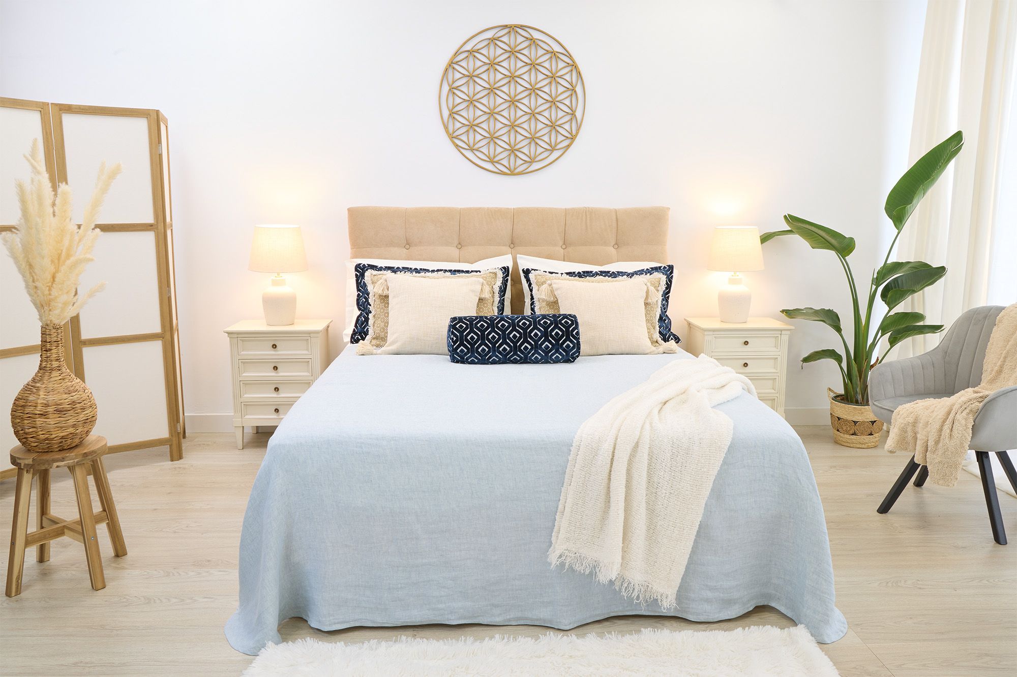 Colcha de lino orgánico 100% natural La Cama Azul — disponible en varios colores