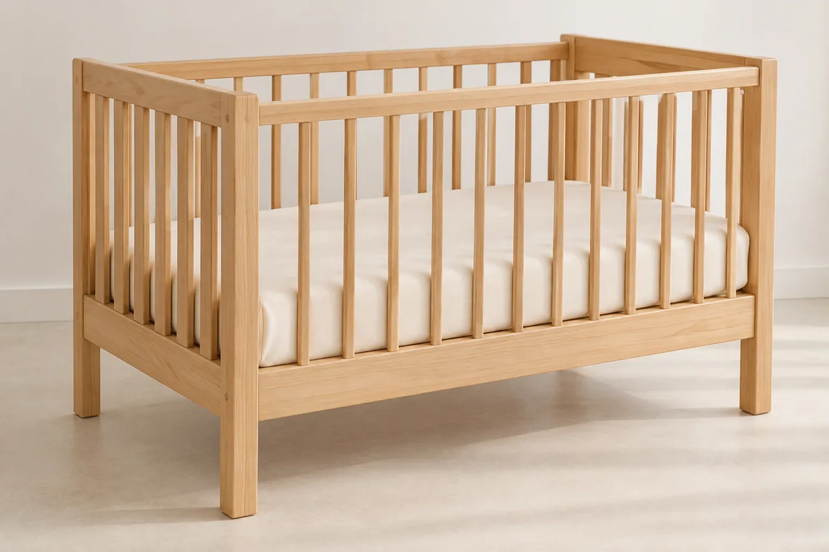 Cuna de madera de haya ecológica de La Cama Azul para el descanso del bebé, barnizada con aceites vegetales