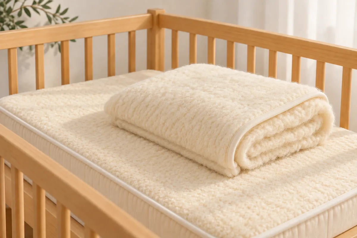 Kit Bebés para el descanso del bebé con cubrecolchón y manta de lana merina ecológica en medida 60x120